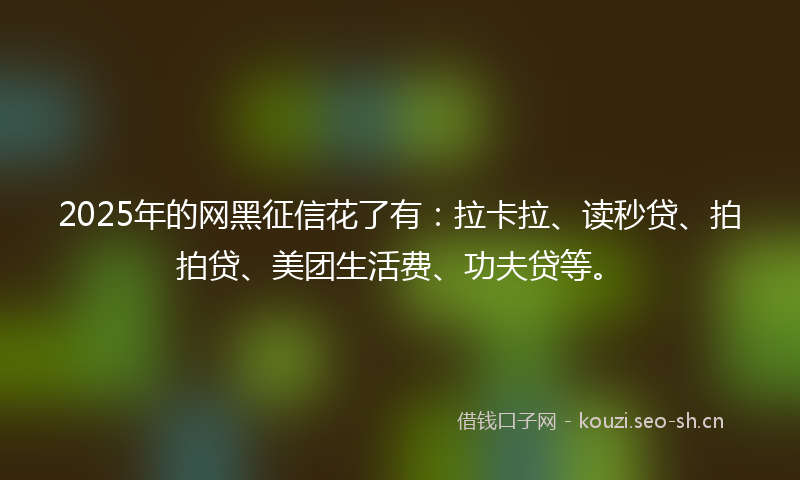 2025年的网黑征信花了有：拉卡拉、读秒贷、拍拍贷、美团生活费、功夫贷等。