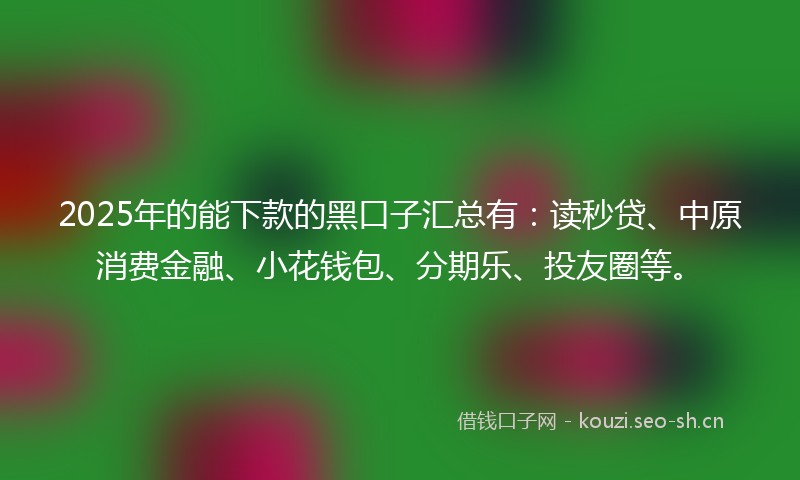 2025年的能下款的黑口子汇总有：读秒贷、中原消费金融、小花钱包、分期乐、投友圈等。