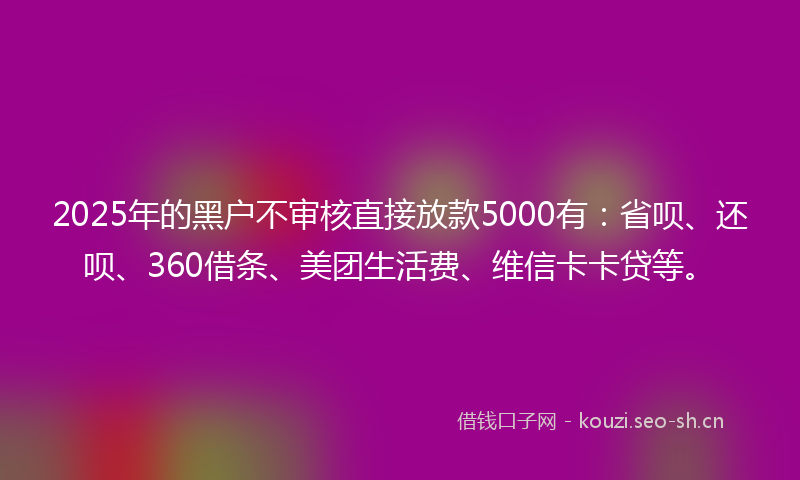 2025年的黑户不审核直接放款5000有：省呗、还呗、360借条、美团生活费、维信卡卡贷等。