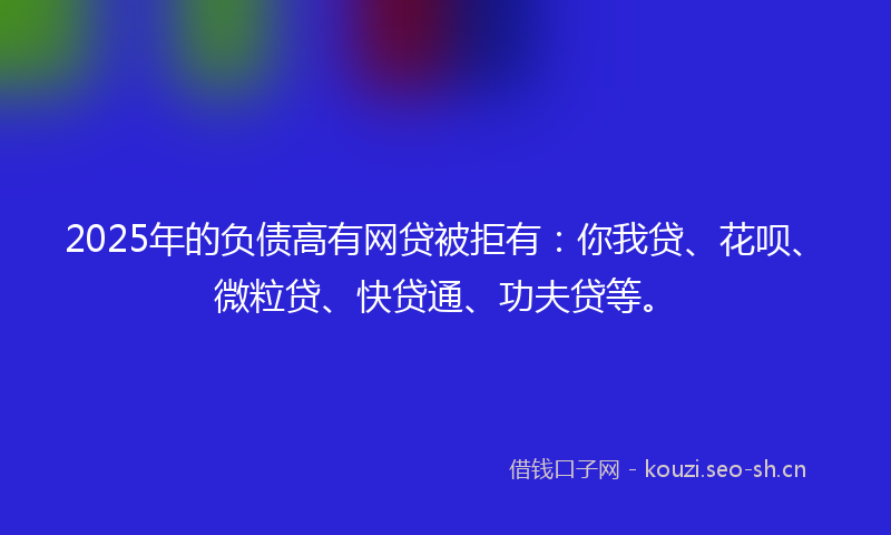 2025年的负债高有网贷被拒有：你我贷、花呗、微粒贷、快贷通、功夫贷等。