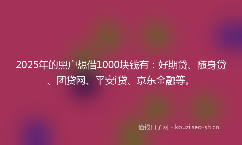 2025年的黑户想借1000块钱有：好期贷、随身贷、团贷网、平安i贷、京东金融等。