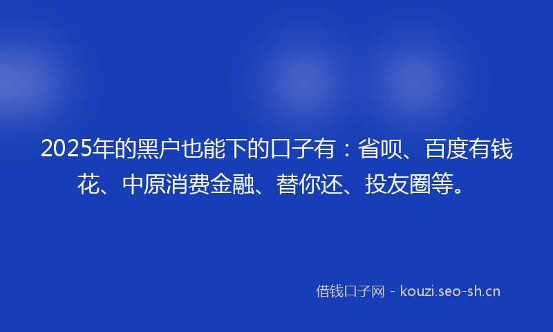 2025年的黑户也能下的口子有：省呗、百度有钱花、中原消费金融、替你还、投友圈等。