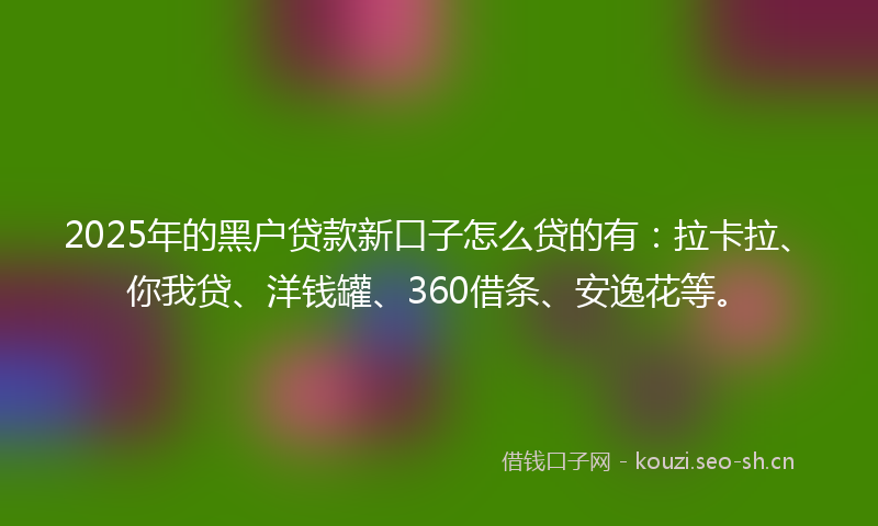 2025年的黑户贷款新口子怎么贷的有：拉卡拉、你我贷、洋钱罐、360借条、安逸花等。