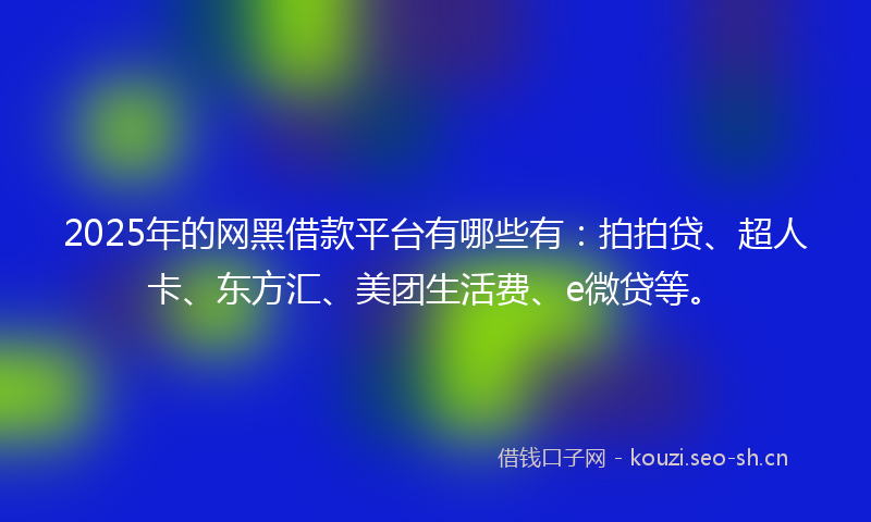 2025年的网黑借款平台有哪些有：拍拍贷、超人卡、东方汇、美团生活费、e微贷等。