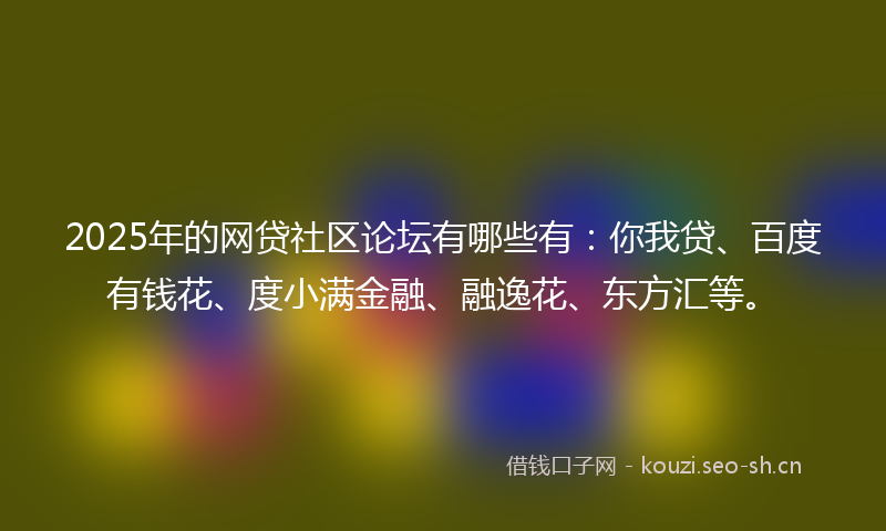 2025年的网贷社区论坛有哪些有：你我贷、百度有钱花、度小满金融、融逸花、东方汇等。