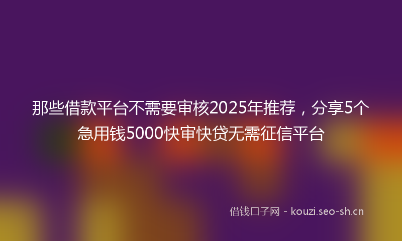 那些借款平台不需要审核2025年推荐，分享5个急用钱5000快审快贷无需征信平台