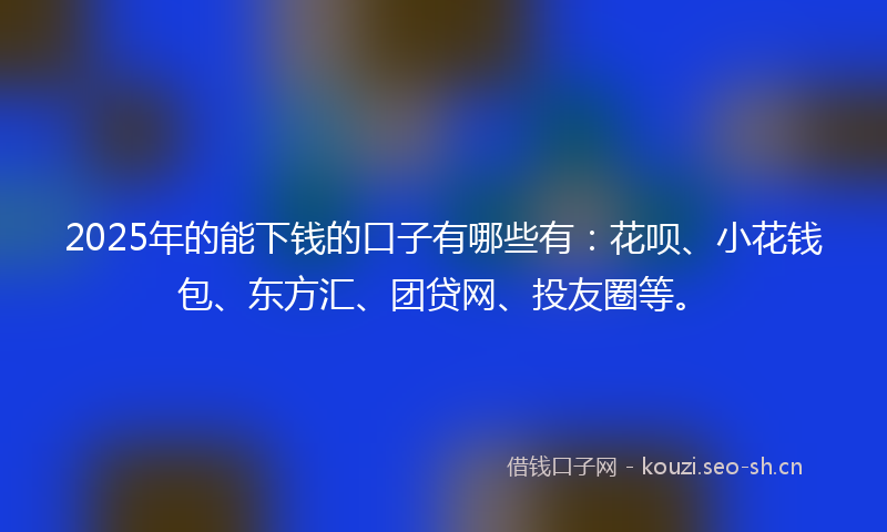 2025年的能下钱的口子有哪些有：花呗、小花钱包、东方汇、团贷网、投友圈等。