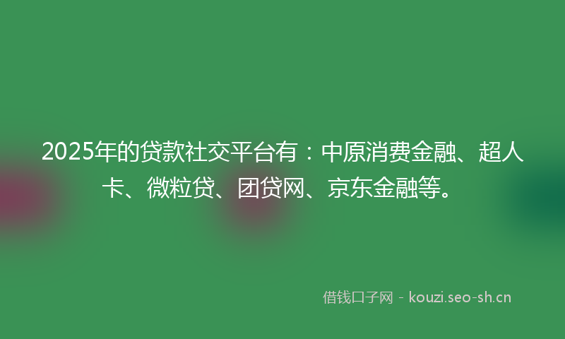 2025年的贷款社交平台有：中原消费金融、超人卡、微粒贷、团贷网、京东金融等。