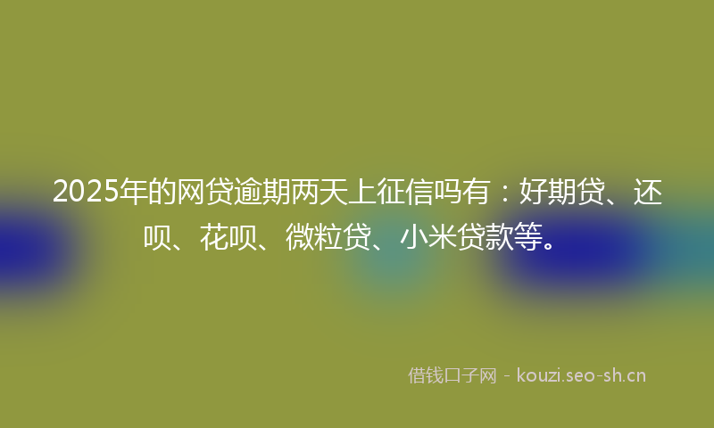 2025年的网贷逾期两天上征信吗有：好期贷、还呗、花呗、微粒贷、小米贷款等。