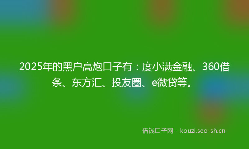 2025年的黑户高炮口子有：度小满金融、360借条、东方汇、投友圈、e微贷等。