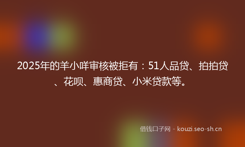 2025年的羊小咩审核被拒有：51人品贷、拍拍贷、花呗、惠商贷、小米贷款等。