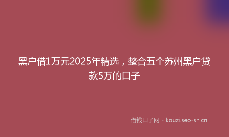 黑户借1万元2025年精选，整合五个苏州黑户贷款5万的口子