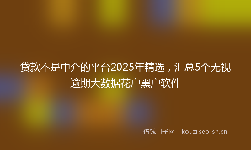 贷款不是中介的平台2025年精选，汇总5个无视逾期大数据花户黑户软件