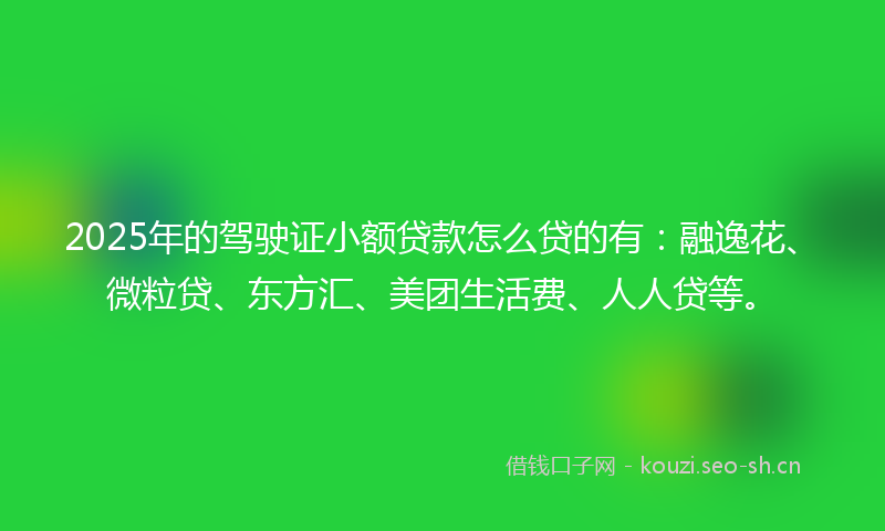 2025年的驾驶证小额贷款怎么贷的有：融逸花、微粒贷、东方汇、美团生活费、人人贷等。