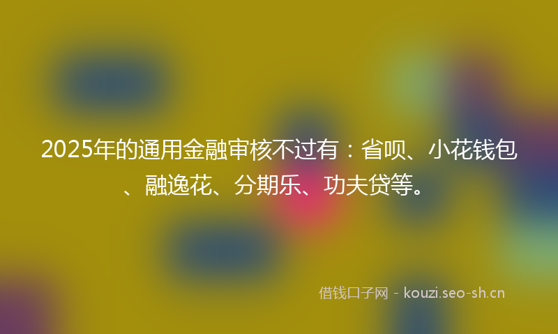 2025年的通用金融审核不过有：省呗、小花钱包、融逸花、分期乐、功夫贷等。