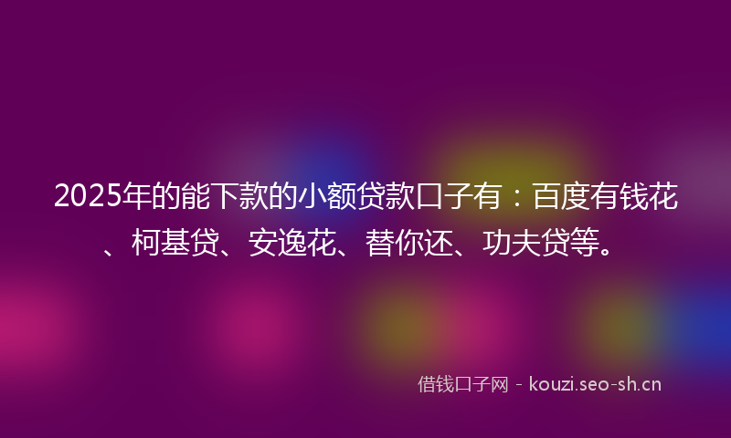 2025年的能下款的小额贷款口子有：百度有钱花、柯基贷、安逸花、替你还、功夫贷等。