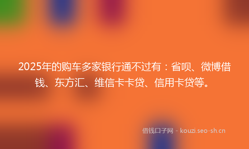 2025年的购车多家银行通不过有：省呗、微博借钱、东方汇、维信卡卡贷、信用卡贷等。