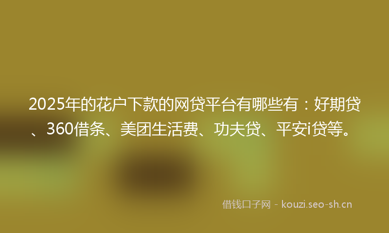 2025年的花户下款的网贷平台有哪些有：好期贷、360借条、美团生活费、功夫贷、平安i贷等。