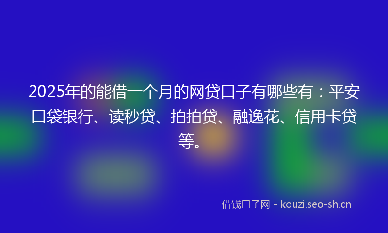 2025年的能借一个月的网贷口子有哪些有：平安口袋银行、读秒贷、拍拍贷、融逸花、信用卡贷等。