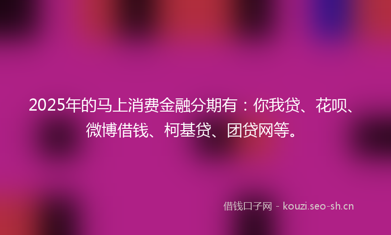 2025年的马上消费金融分期有：你我贷、花呗、微博借钱、柯基贷、团贷网等。