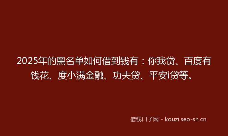 2025年的黑名单如何借到钱有：你我贷、百度有钱花、度小满金融、功夫贷、平安i贷等。