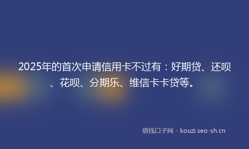 2025年的首次申请信用卡不过有：好期贷、还呗、花呗、分期乐、维信卡卡贷等。