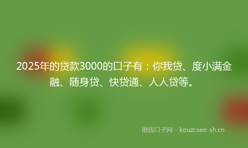2025年的贷款3000的口子有：你我贷、度小满金融、随身贷、快贷通、人人贷等。