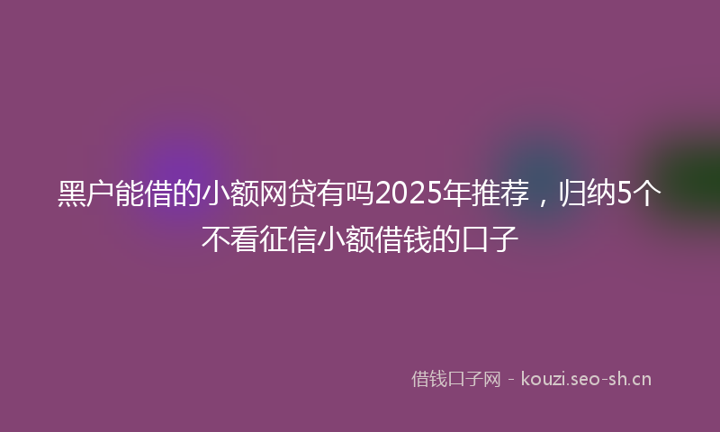 黑户能借的小额网贷有吗2025年推荐，归纳5个不看征信小额借钱的口子