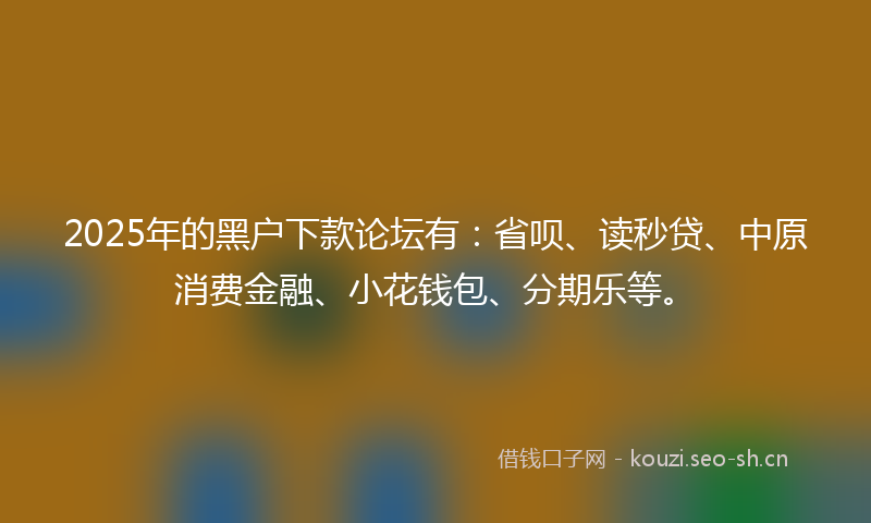 2025年的黑户下款论坛有：省呗、读秒贷、中原消费金融、小花钱包、分期乐等。