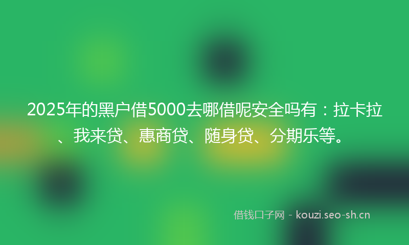 2025年的黑户借5000去哪借呢安全吗有：拉卡拉、我来贷、惠商贷、随身贷、分期乐等。