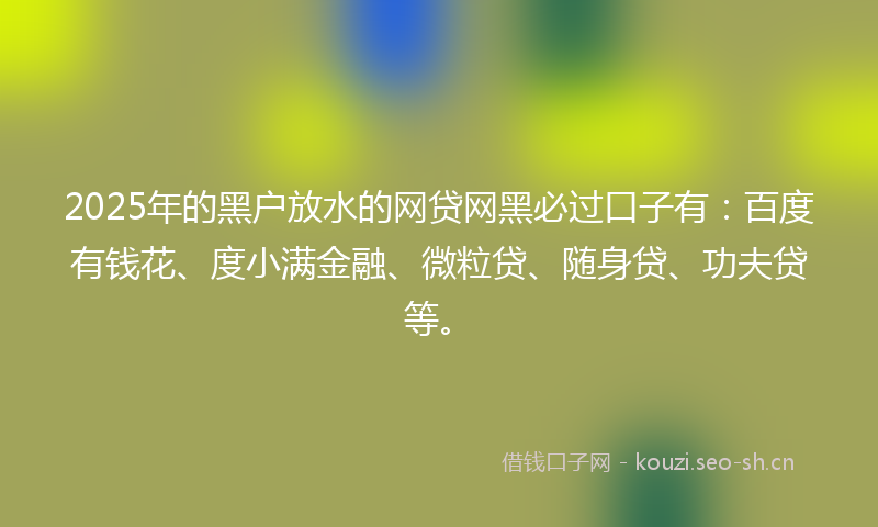 2025年的黑户放水的网贷网黑必过口子有：百度有钱花、度小满金融、微粒贷、随身贷、功夫贷等。