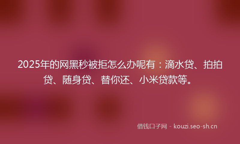 2025年的网黑秒被拒怎么办呢有：滴水贷、拍拍贷、随身贷、替你还、小米贷款等。