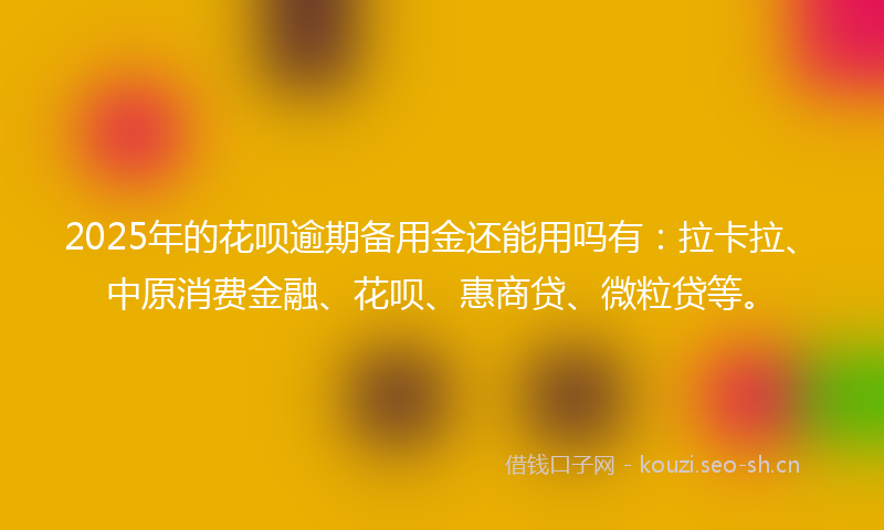 2025年的花呗逾期备用金还能用吗有：拉卡拉、中原消费金融、花呗、惠商贷、微粒贷等。