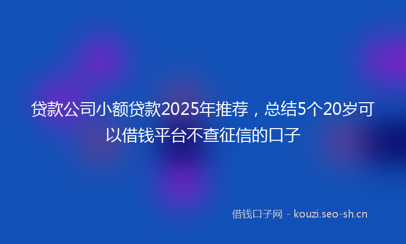 贷款公司小额贷款2025年推荐，总结5个20岁可以借钱平台不查征信的口子