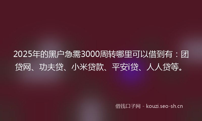 2025年的黑户急需3000周转哪里可以借到有：团贷网、功夫贷、小米贷款、平安i贷、人人贷等。