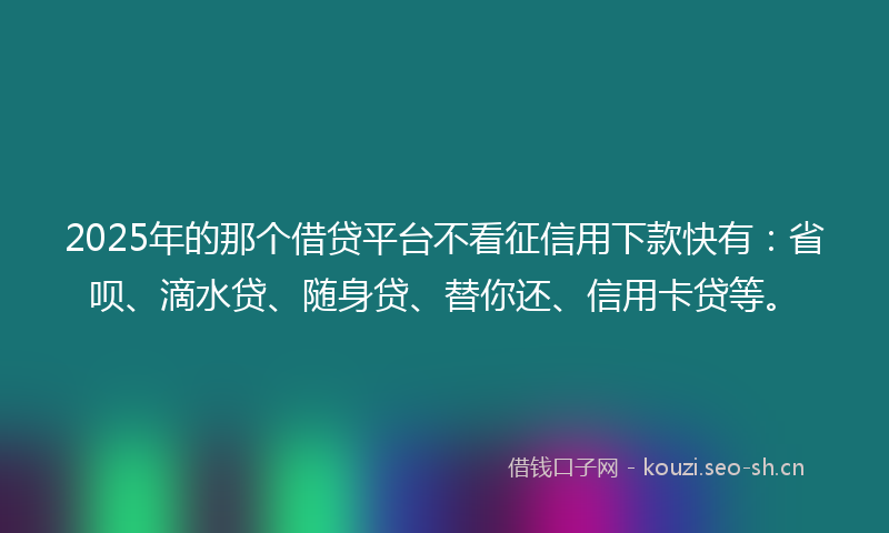 2025年的那个借贷平台不看征信用下款快有：省呗、滴水贷、随身贷、替你还、信用卡贷等。