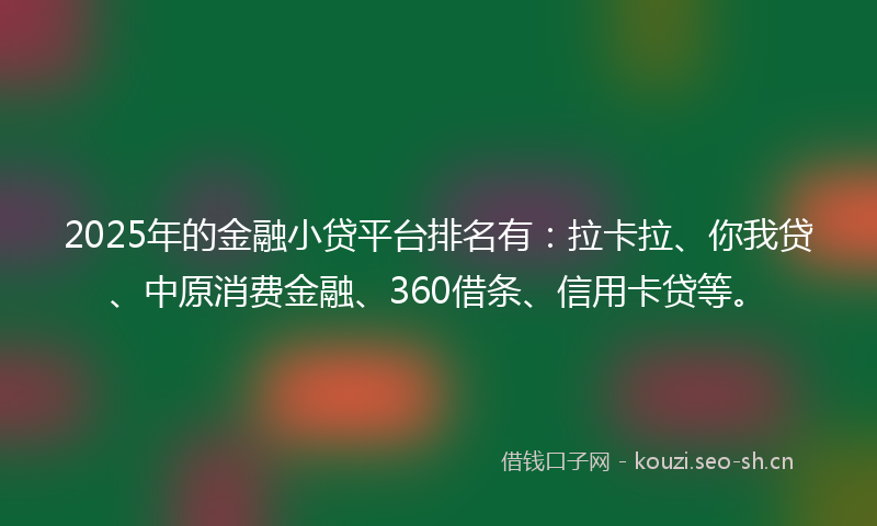 2025年的金融小贷平台排名有：拉卡拉、你我贷、中原消费金融、360借条、信用卡贷等。