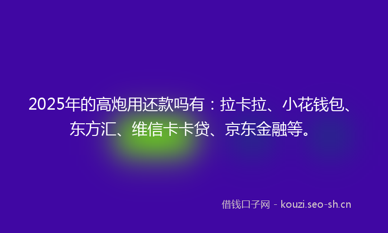 2025年的高炮用还款吗有：拉卡拉、小花钱包、东方汇、维信卡卡贷、京东金融等。