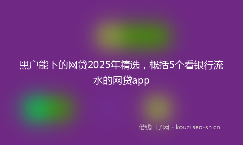 黑户能下的网贷2025年精选，概括5个看银行流水的网贷app