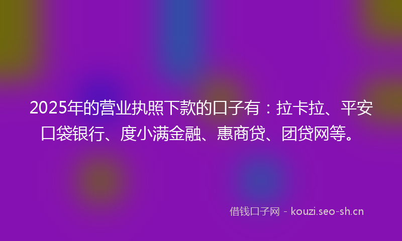 2025年的营业执照下款的口子有：拉卡拉、平安口袋银行、度小满金融、惠商贷、团贷网等。