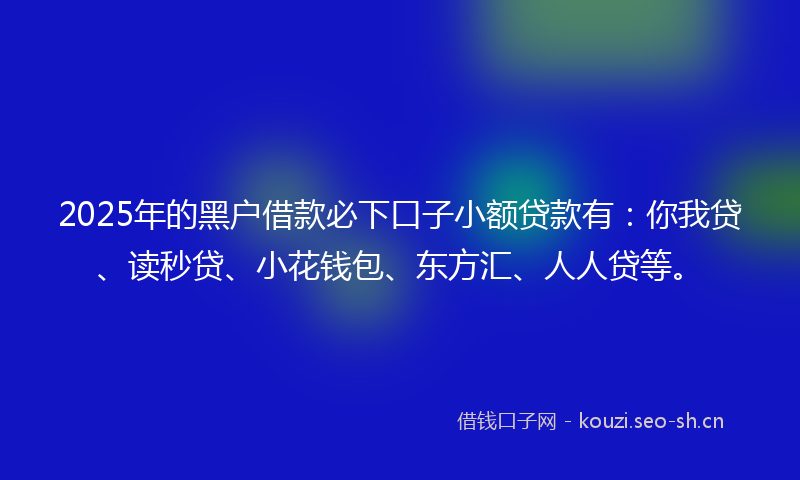 2025年的黑户借款必下口子小额贷款有：你我贷、读秒贷、小花钱包、东方汇、人人贷等。