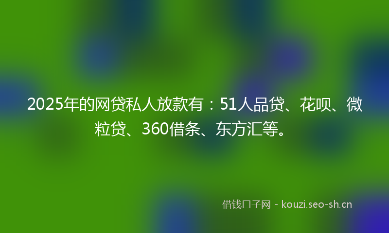 2025年的网贷私人放款有：51人品贷、花呗、微粒贷、360借条、东方汇等。