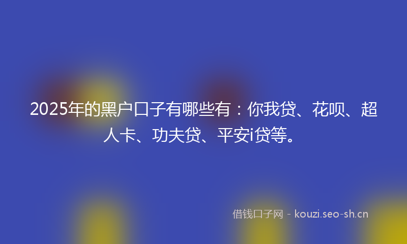 2025年的黑户口子有哪些有：你我贷、花呗、超人卡、功夫贷、平安i贷等。