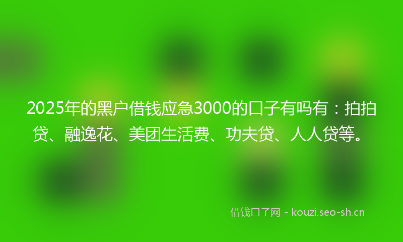 2025年的黑户借钱应急3000的口子有吗有：拍拍贷、融逸花、美团生活费、功夫贷、人人贷等。