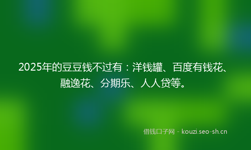 2025年的豆豆钱不过有：洋钱罐、百度有钱花、融逸花、分期乐、人人贷等。