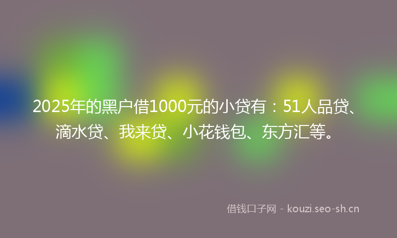 2025年的黑户借1000元的小贷有：51人品贷、滴水贷、我来贷、小花钱包、东方汇等。