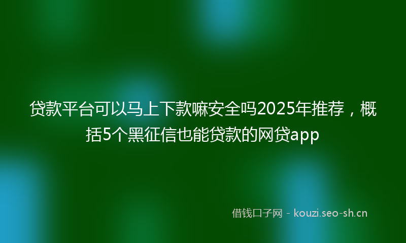 贷款平台可以马上下款嘛安全吗2025年推荐，概括5个黑征信也能贷款的网贷app