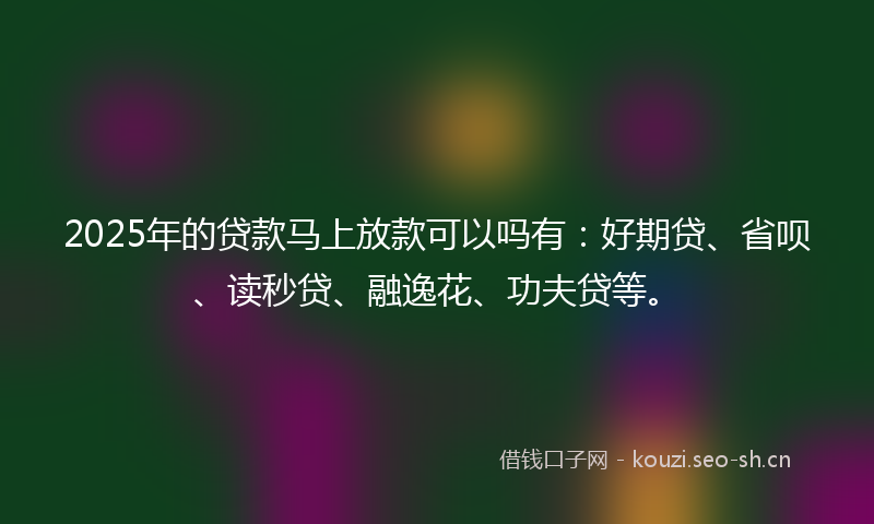 2025年的贷款马上放款可以吗有：好期贷、省呗、读秒贷、融逸花、功夫贷等。
