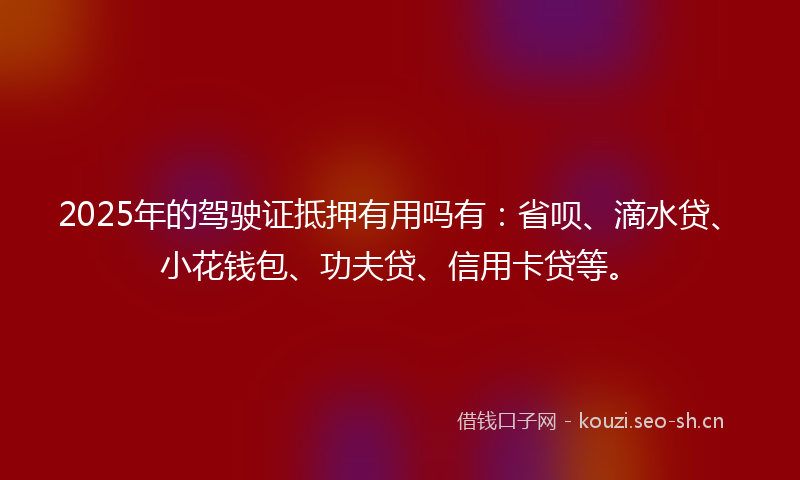 2025年的驾驶证抵押有用吗有：省呗、滴水贷、小花钱包、功夫贷、信用卡贷等。