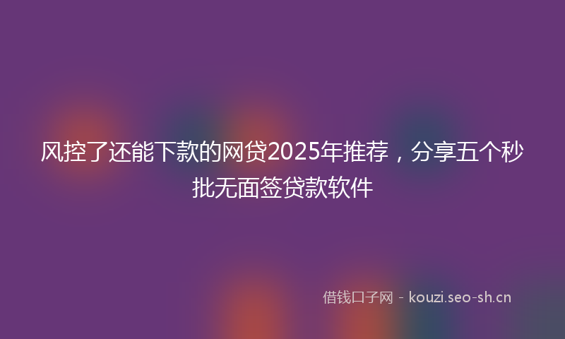 风控了还能下款的网贷2025年推荐，分享五个秒批无面签贷款软件